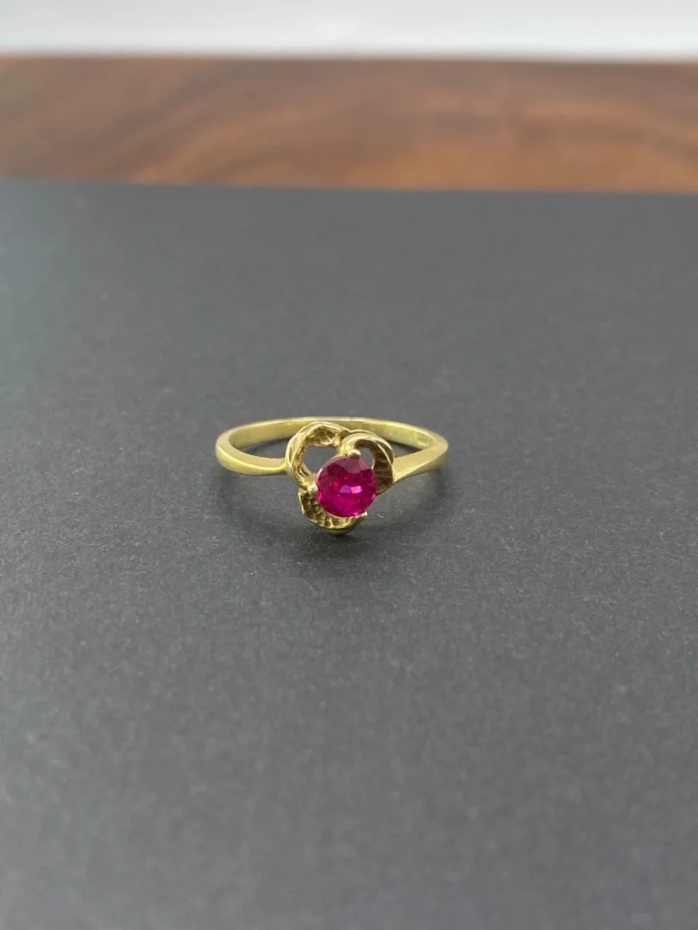 Gorgeous Ruby Floral Spiral Gold-tone Setting Antique Style Unique Sculptural
